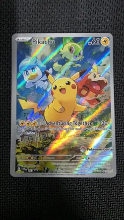 Pikachu 027 POKEMON CENTER STAMPED PROMO Scarlet & Violet HOLO NM Pokemon Card - Image 1