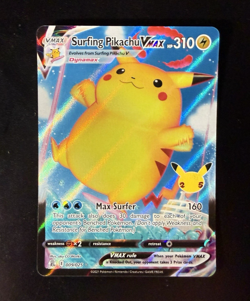 Pokemon TCG 2021 Surfing Pikachu VMAX Celebrations Holo Ultra Rare Card 009/025 - Image 1