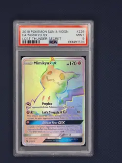 2018 POKEMON SUN & MOON LOST THUNDER (SECRET #226) FULL ART/MIMIKYU GX PSA 9 - Image 1