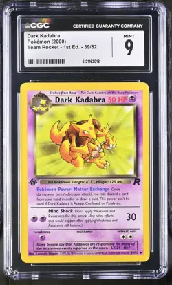 CGC 9 MINT Dark Kadabra Team Rocket 1st Edition 39/82 Pokemon Card - Image 1