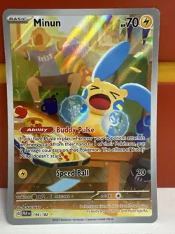 Pokemon Minun 194/182 SV04: Paradox Rift Full Art Card NM - Image 1