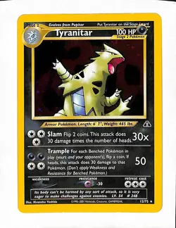 Pokemon TCG Neo Discovery Unlimited Holo Rare Tyranitar 12/75 LP - Image 1