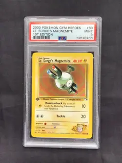 Pokemon Cards: Gym Heroes 1st Edition Common: Lt. Surge's Magnemite 80/132 PSA 9 - Image 1