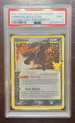 2021 Umbreon Gold Star 17/17 Pokemon Celebrations 25th Anniversary PSA Mint 9 - Image 1