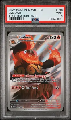 2025 POKEMON WHT EN-WHITE FLARE ILLUSTRATION RARE #098 EMBOAR PSA 9 - Image 1