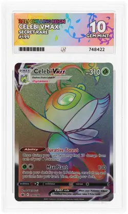 Pokemon TCG Ace 10 Celebi VMAX 199/198 Chilling Reign Rainbow Secret Rare Card - Image 1