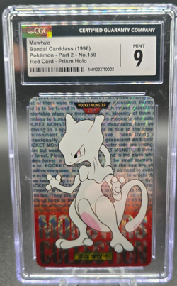 1996 Bandai Carddass Mewtwo Prism Holo Red #150 Pokemon Part 2 CGC 9 Mint - Image 1
