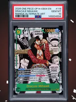 2026 ONE PIECE MANGA ALTERNATE ART OP14-EB04-119 DRACULE MIHAWK PSA 10 - Image 1