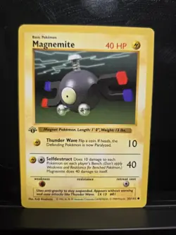 Pokemon TCG Magnemite 1st Edition Shadowless Base Set 53/102 LP+ w/video - Image 1