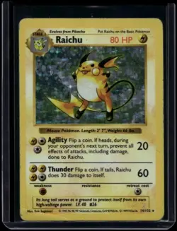 Pokemon TCG Raichu 14/102 Base Set Shadowless Holo Rare DMG - Image 1