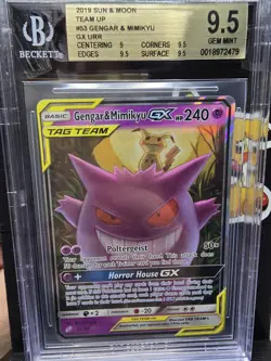 GENGAR & MIMIKYU GX 2019 POKEMON TEAM UP HOLO RARE 53/181 GRADED BGS 9.5 MINT! - Image 1