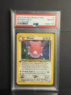 2001 POKEMON NEO REVELATION 1ST ED-DOUBLE HOLO ERROR #2 BLISSEY-HOLO PSA 8 - Image 1