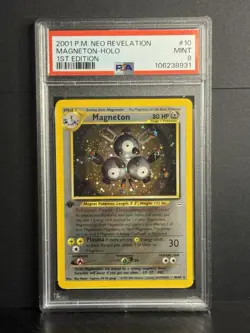 2001 POKEMON NEO REVELATION 1ST ED-DOUBLE HOLO ERROR #10 MAGNETON-HOLO PSA 9 - Image 1