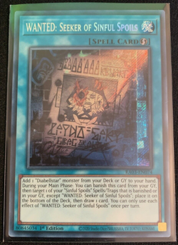 WANTED: Seeker of Sinful Spoils RA03-EN074 Secret Rare 1st Edition NM Yu-Gi-Oh! - Image 1