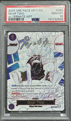 2025 ONE PIECE OP11 EN A FIST OF DIVINE SPEED ALTERNATE ART #080 GEAR TWO PSA 10 - Image 1