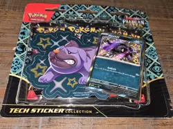 Sealed! Pokemon Paldean Fates Tech Sticker Collection 3-Booster Packs (Maschiff) - Image 1