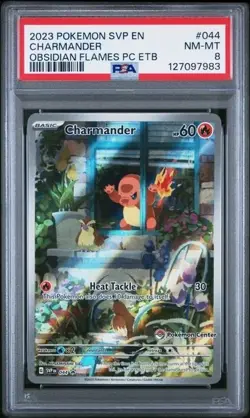 CHARMANDER #044 PSA 8 2023 POKEMON OBSIDIAN FLAMES POKEMON CENTER ETB PROMO SVP - Image 1