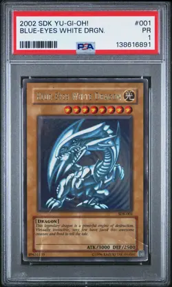 2002 YU-GI-OH! STARTER DECK: KAIBA #001 BLUE-EYES WHITE DRAGON PSA 1 - Image 1