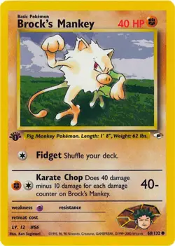 Brock's Mankey 68/132 1st Edition Gym Heroes Pokemon Card NM - Image 1
