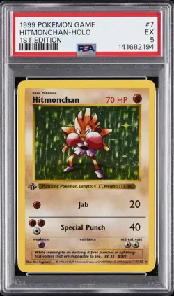 1999 POKEMON GAME 1ST ED #7 HITMONCHAN-HOLO PSA 5 - Image 1