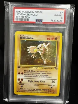 1999 POKEMON FOSSIL 1ST EDITION #7 HITMONLEE-HOLO PSA 8 - Image 1
