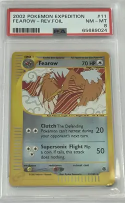 Pokemon 2002 Expedition Base Set Fearow 011/165 Reverse Holo Rare PSA 8 English - Image 1