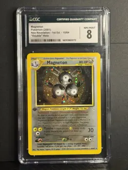 2001 POKEMON NEO REVELATION 1ST ED-DOUBLE HOLO ERROR #10 MAGNETON-HOLO CGC 8 - Image 1