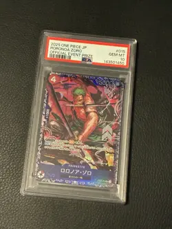 2025 ONE PIECE JAPANESE PROMOS OFFICIAL EVENT PRIZE #015 RORONOA ZORO PSA 10 - Image 1