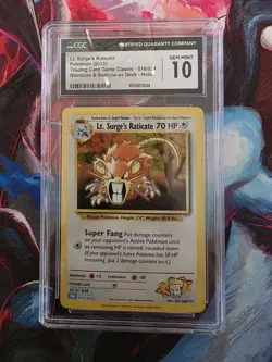 Lt. Surge's Raticate 016/034 Trading Card Game Classic Holo CGC 10 - Image 1