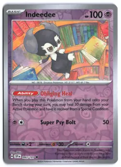 Indeedee 093/191 - SV08: Surging Sparks Reverse Holo NM Pokemon TCG - Image 1