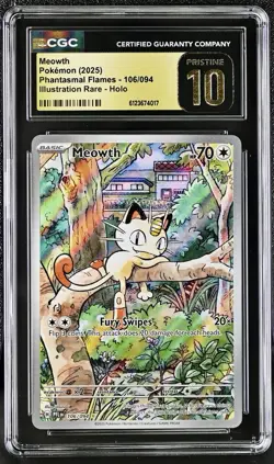 CGC 10 Meowth 106/094 Illustration Rare Holo Phantasmal Flames Pokemon Pristine - Image 1