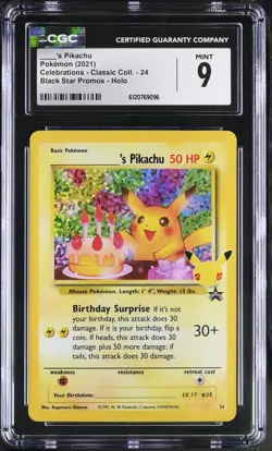 CGC 9 Birthday Pikachu 24 Holo Celebrations Classic Collection Pokemon Card - Image 1