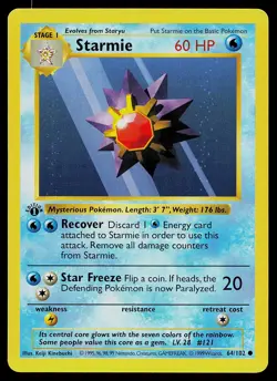 Pokemon Card - Starmie Base Set (Shadowless) 64/102 Common 1st Edition - Image 1