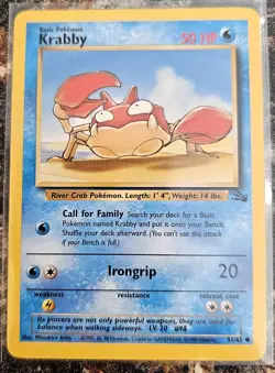1999 Pokemon Fossil Set Krabby 51 NM or Better - Image 1