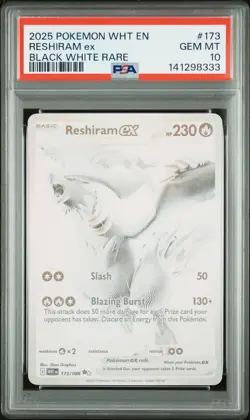 2025 POKEMON WHT EN-WHITE FLARE BLACK WHITE RARE #173 RESHIRAM EX PSA 10 - Image 1