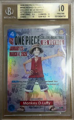 BGS 10 PRISTINE One Piece Card Monkey.D.Luffy US College Basketball Voyage Promo - Image 1