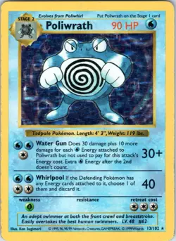 Poliwrath Pokemon TCG Base Set Holo Shadowless Rare Card 13/102 - Image 1