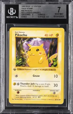 1999 POKEMON GAME 1ST ED-RED CHEEKS #58 PIKACHU BGS 7 - Image 1