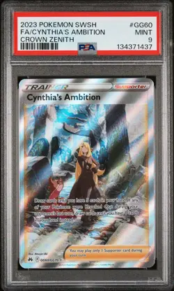 2023 POKEMON SWORD & SHIELD CROWN ZENITH #GG60 FULL ART/CYNTHIA'S AMBITION PSA 9 - Image 1