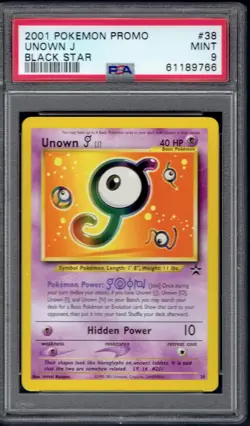 2001 Pokemon Unown J #38 PSA 9 (WOTC Black Star Promos) - Image 1