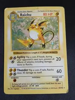 Raichu 14/102 Base Set (Shadowless) Holo Rare Pokemon TCG - HP - Image 1
