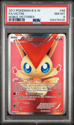 Pokemon 2011 Victini 98 Black & White Noble Victories Full Art Holo PSA 8 NM-MT - Image 1