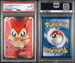 Pokemon 2011 Victini 98 Black & White Noble Victories Full Art Holo PSA 8 NM-MT - Image 3