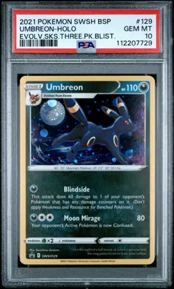2021 POKEMON SWSH BLACK STAR PROMO #129 UMBREON-HOLO PSA 10 - Image 1
