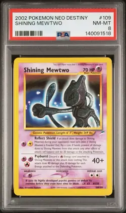 🧬 Shining Mewtwo Pokemon Card 🧬 Neo Destiny Rare Holo, NEW CERT PSA 8, English - Image 1