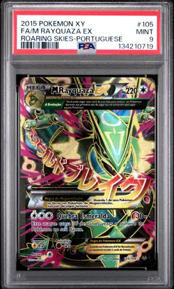 2015 POKEMON XY ROARING SKIES PORTUGUESE #105 FULL ART/M RAYQUAZA EX PSA 9 - Image 1