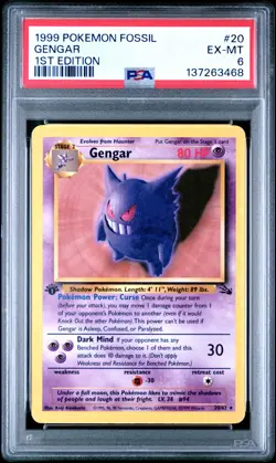 GENGAR 1999 Pokemon Fossil 1st Edition #20 - PSA 6 EX-MT - Image 1