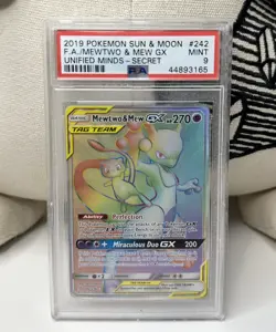 Pokemon Mewtwo Mew GX TCG Card 242/236 Unified Minds PSA 9 Mint - Image 1