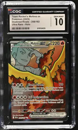 CGC 10 GEM MINT Team Rocket's Moltres EX 208/182 FULL ART HOLO Pokemon Card 025 - Image 1