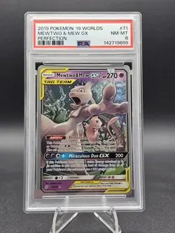 2019 POKEMON 2019 WORLD CHAMPIONSHIPS DECK: PERFECTION #71 MEWTWO & MEW GX PSA 8 - Image 1